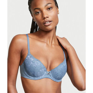 BODY BY VICTORIA Lace Lightly Lined Demi Bra Dusty Blue Lace Size 34B
